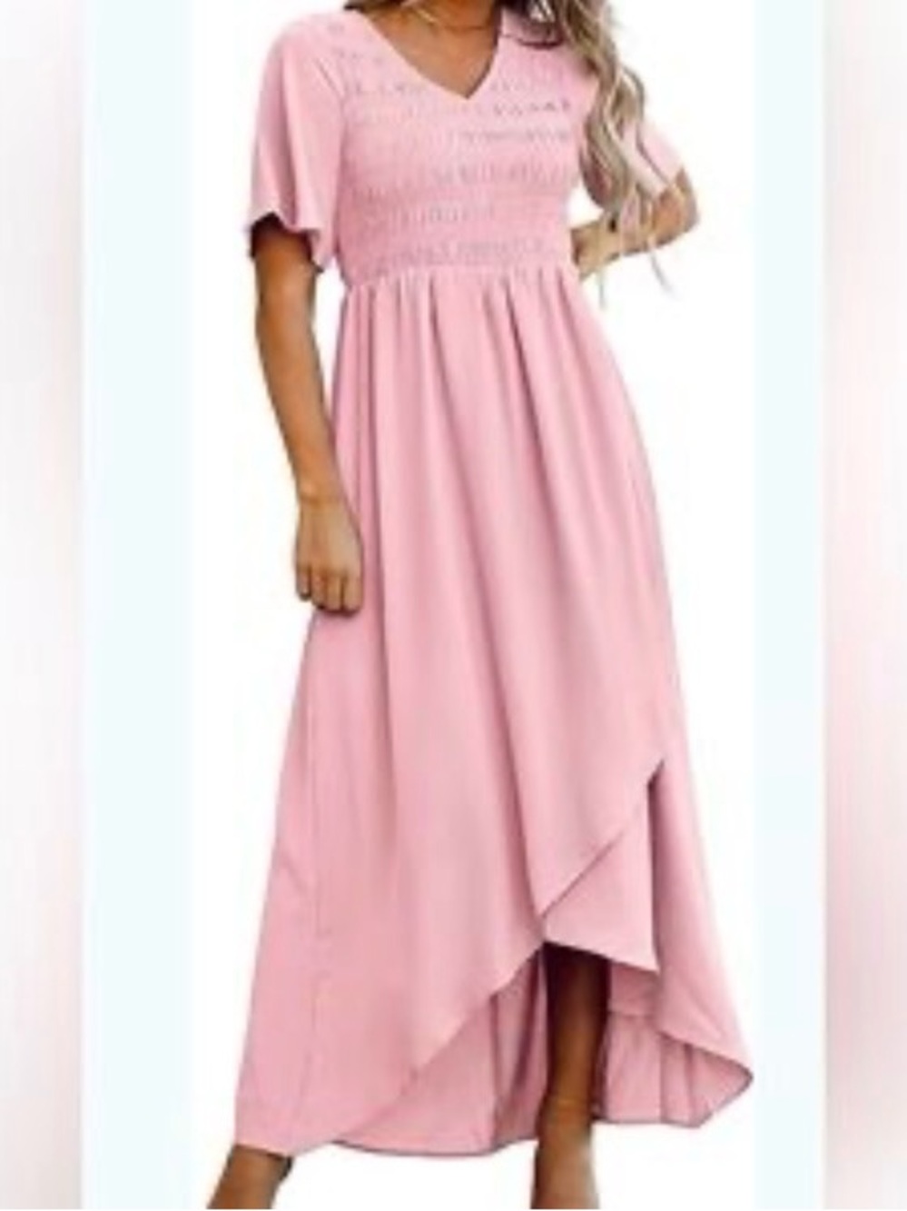Zattcas Rose Pink V‑Neck Maxi Dress - Women. Size XL.